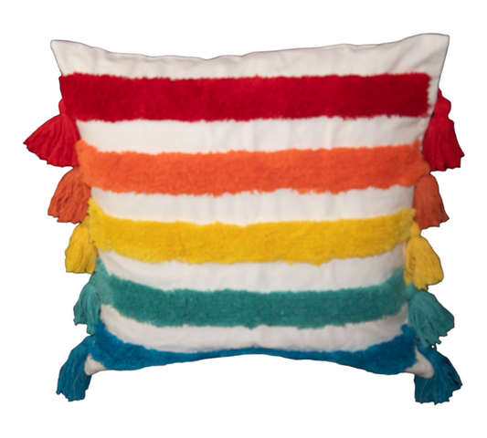 Rainbow Colorful Stripe Tufted Decorative Cream Chenille Fabric