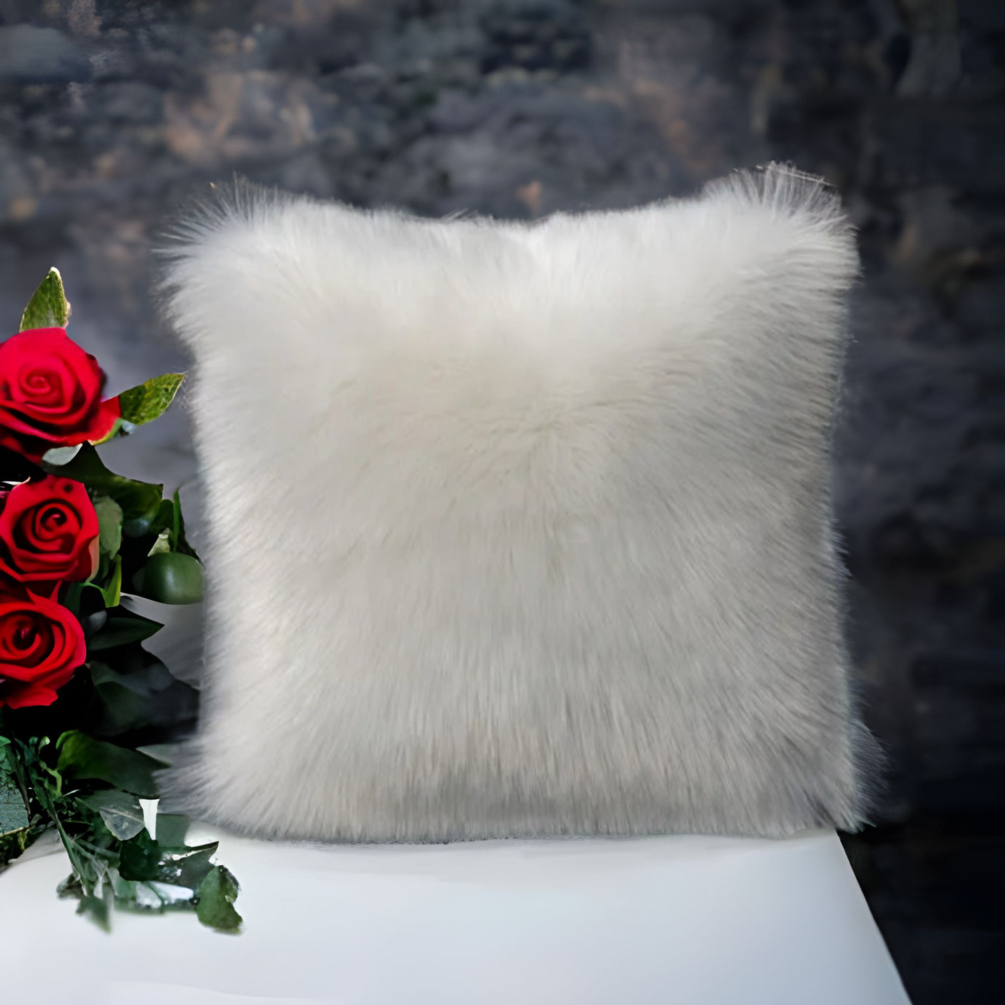 White Fluffy Faux Throw Pillow