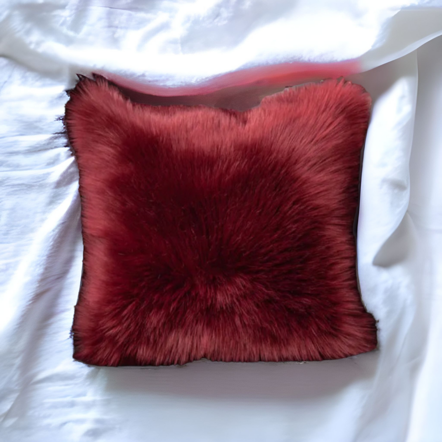 Burgundy Faux Fur Throw Pillow