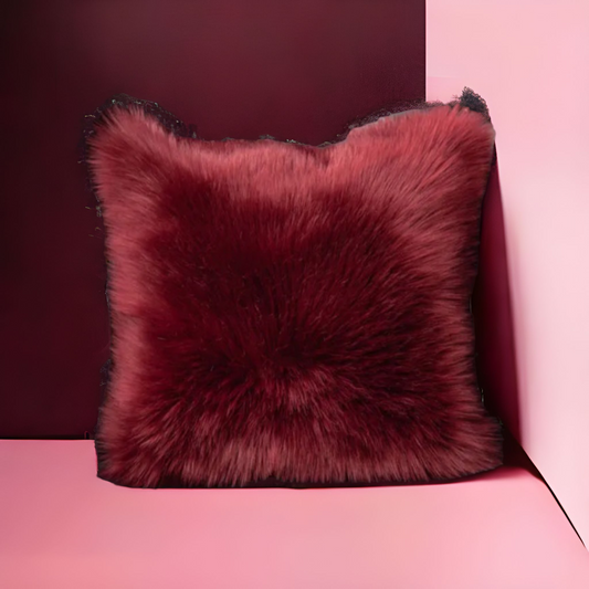 Burgundy Faux Fur Throw Pillow